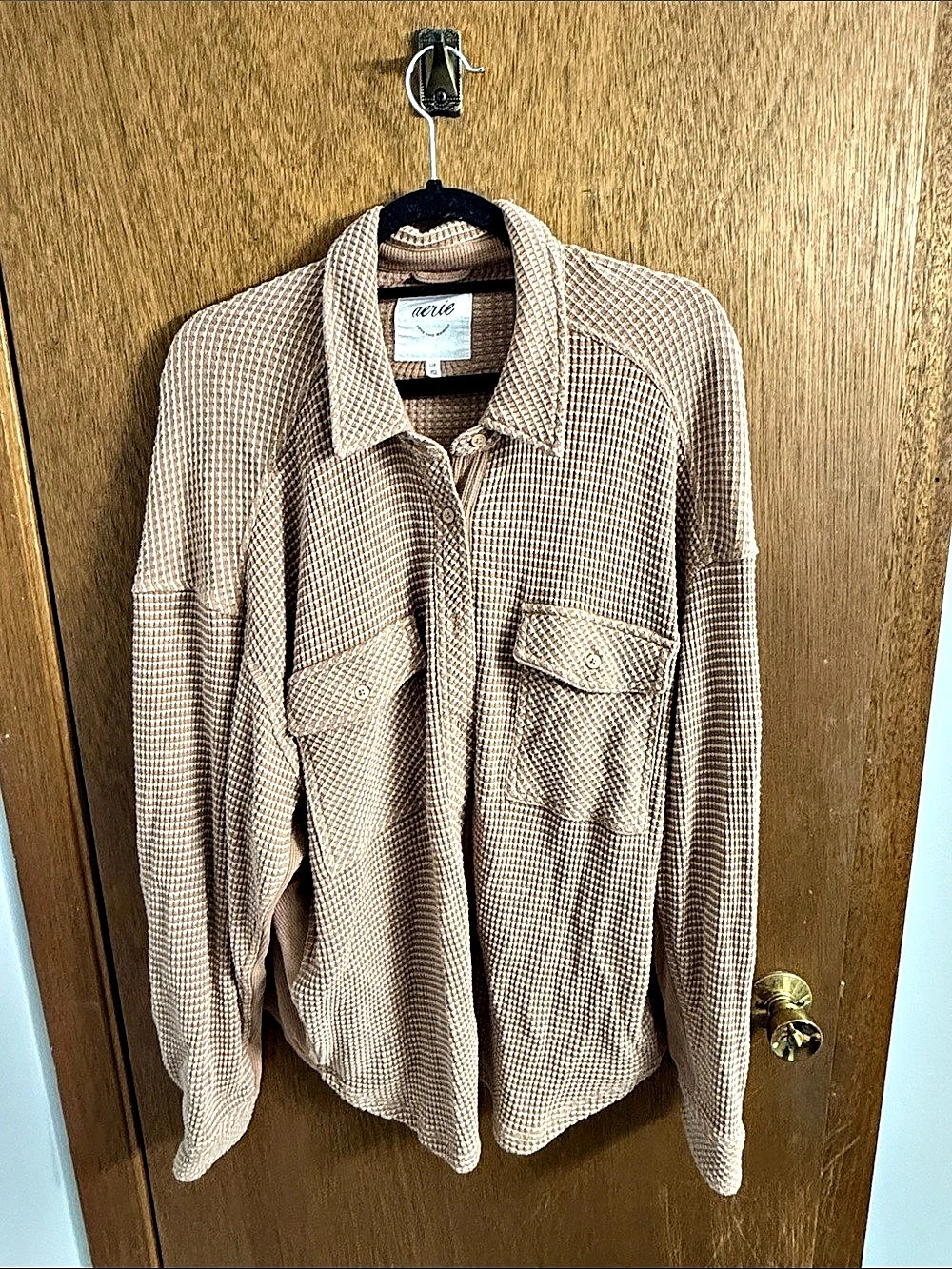 aerie LumberJane Waffle Shirt Brown & White Large